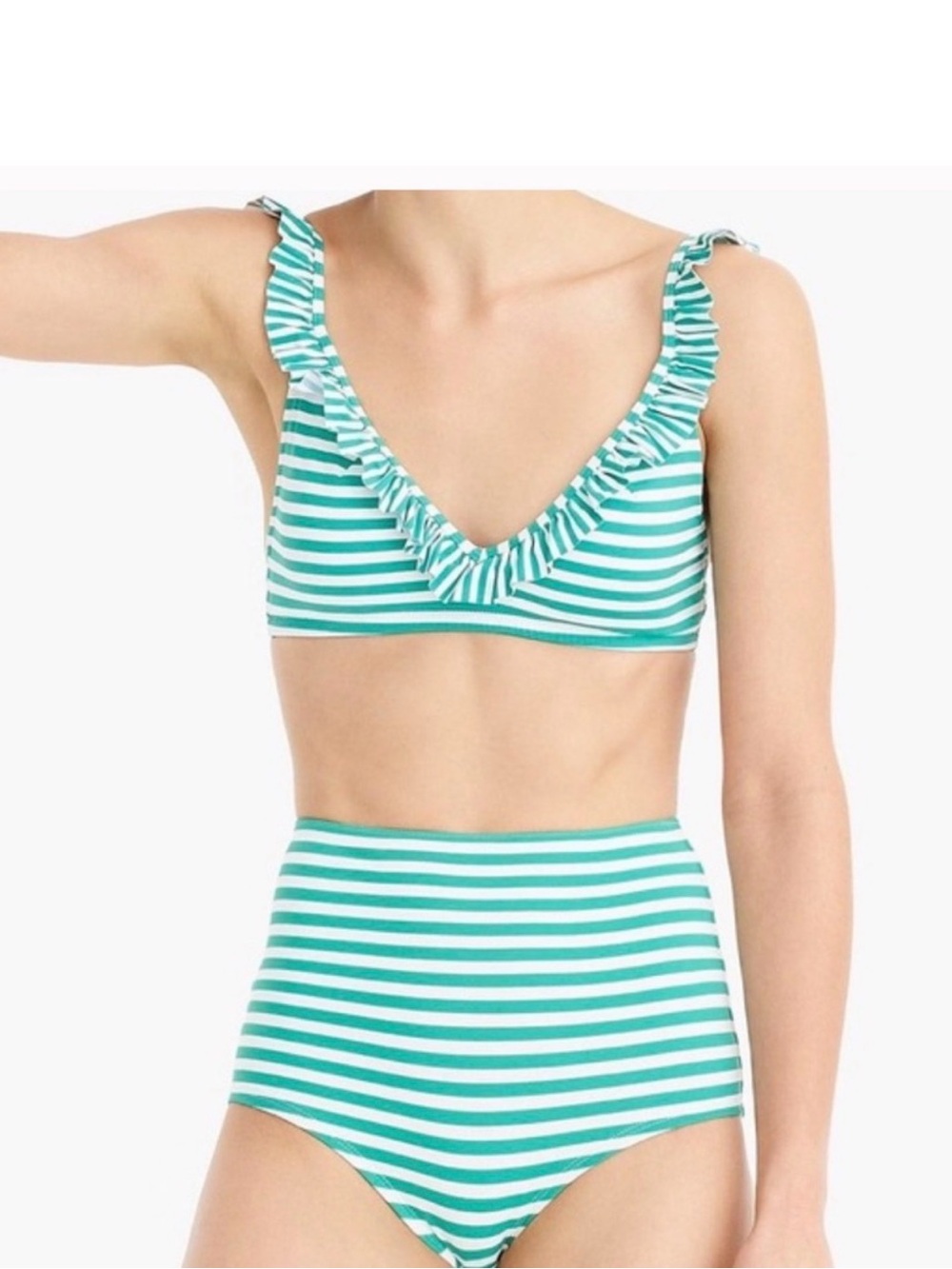 J.Crew stripe ruffle trim bikini set high waist